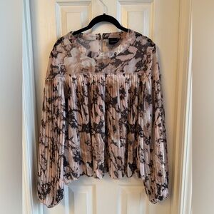 Pleated Blouse, long sleeves, pink, gray &  black, medium